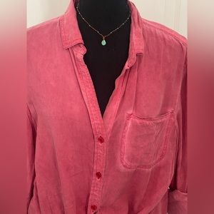 Velvet Heart Red Distressed Camp Shirt with lovely draping quality, L